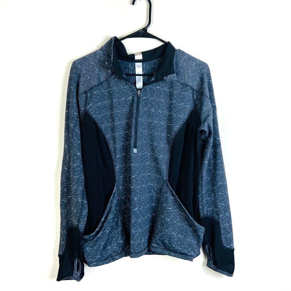 Lucy‎ tech women pullover sweater size XL plus gray thumb hole half zip athletic